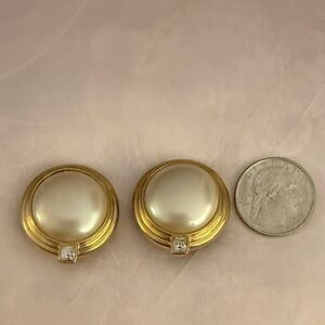 Elegant Gold and Cream Clip-On Earrings